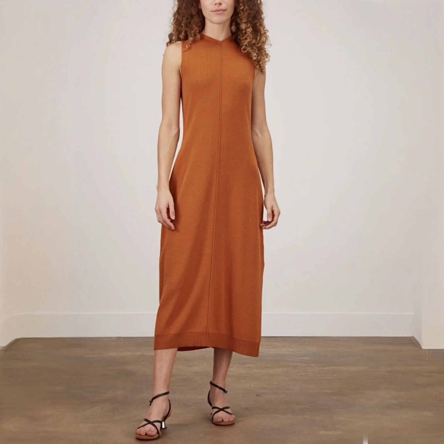 Proenza Schouler Sleeveless Silk Rib Knit Midi Dress Twist Back Xs Rust Orange